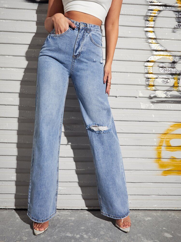 Ripped High-rise Boyfriend Jeans | SHEIN