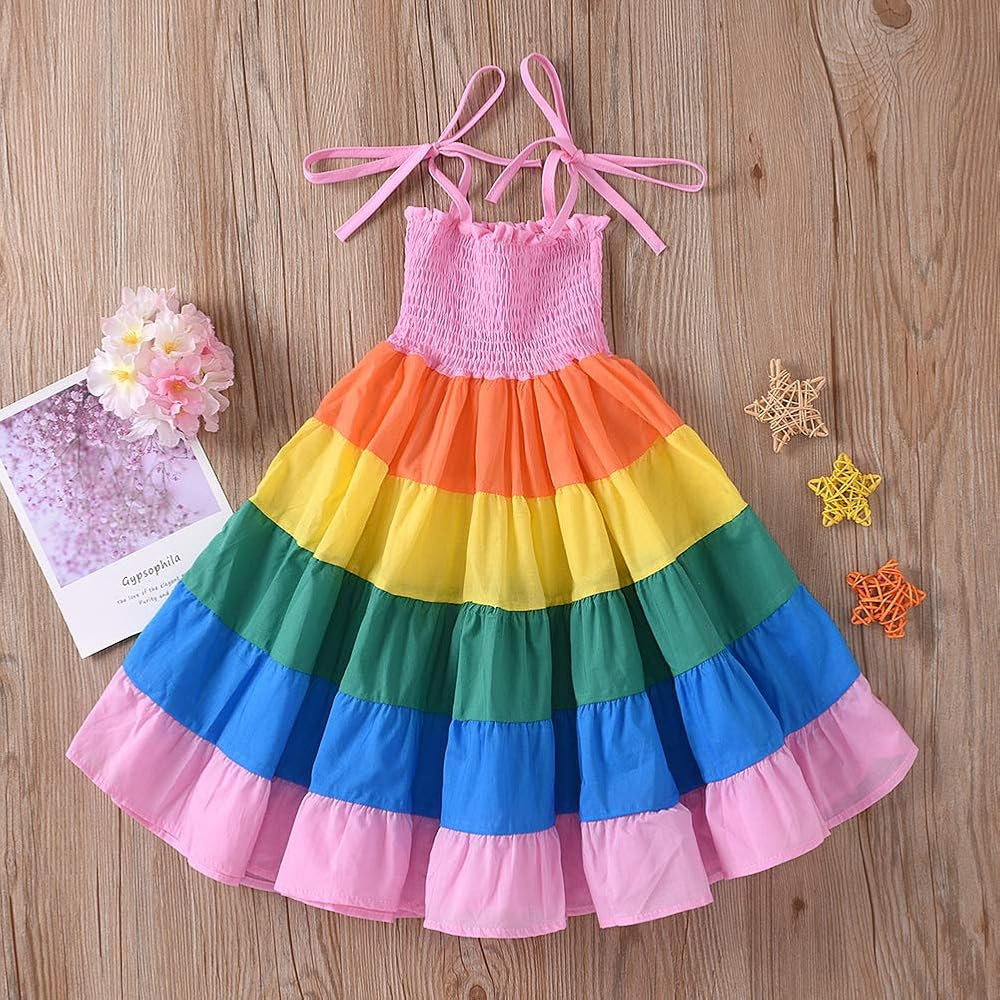 Baby Girls Rainbow Dress Toddler Princess Sleeveless Halter Beach Tutu Sundress | Amazon (US)