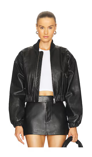 Cropped Leather Bomber Jacket in Black | Revolve Clothing (Global)