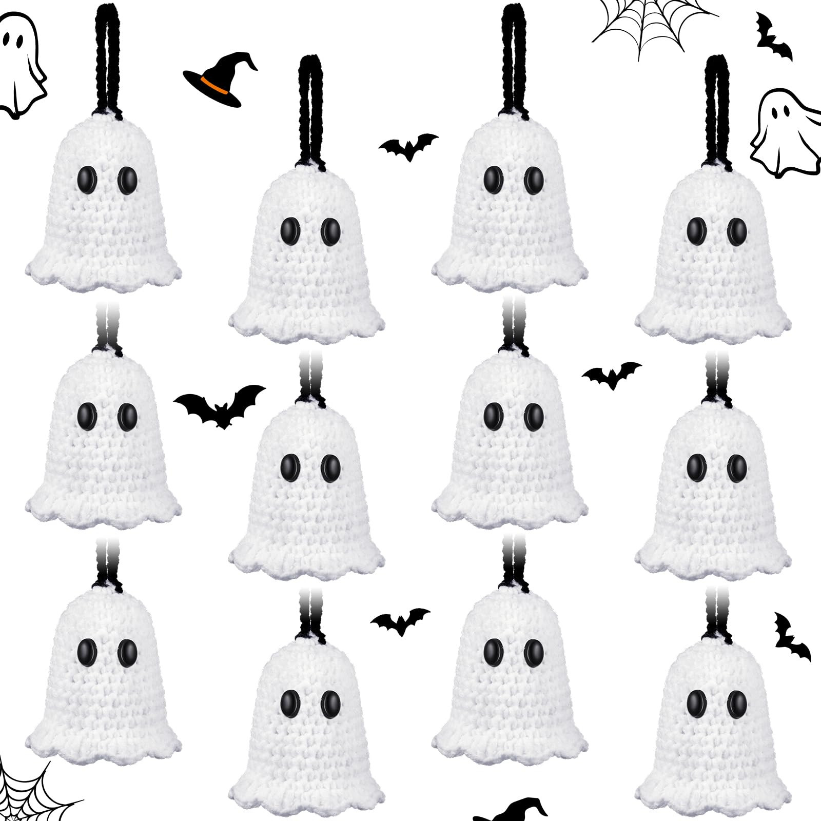 Yaomiao 12 Pcs Mini Halloween Crochet Ghost Tree Ornaments Handmade Knitted Small Hanging Ghost C... | Amazon (US)