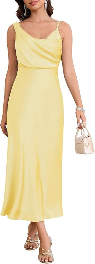 Women's Summer Satin Dress Elegant Cowl Neck Adjustable Spaghetti Strap Wedding Guest Cocktail Pa... | Amazon (US)