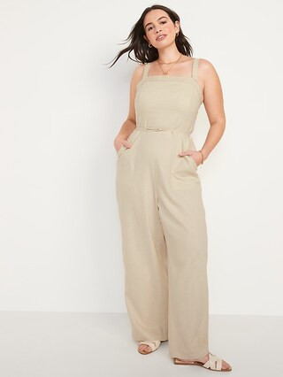 Sleeveless Linen-Blend Tie-Belt Wide-Leg Jumpsuit for Women | Old Navy (US)