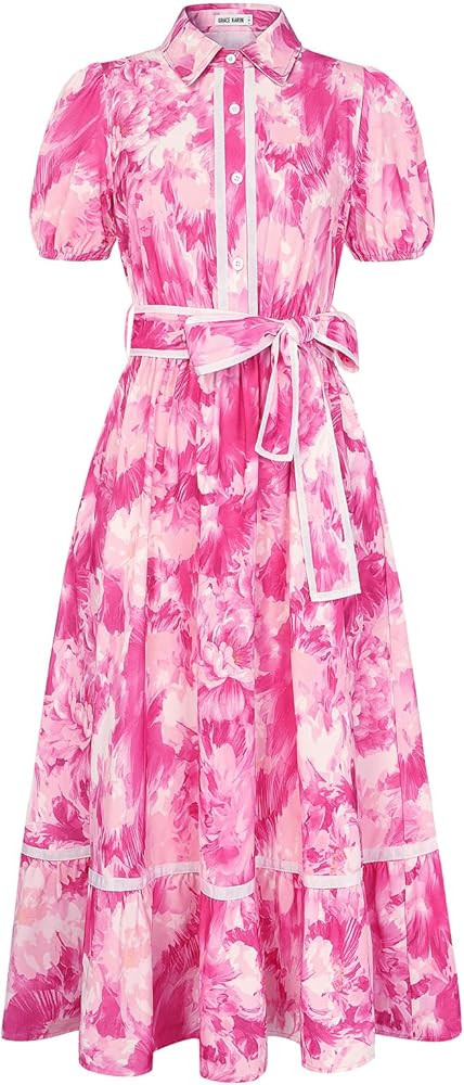 GRACE KARIN Women Summer Floral Maxi Dresses 2026 Wedding Guest Puff Sleeve Shirt Sundresses Boho... | Amazon (US)