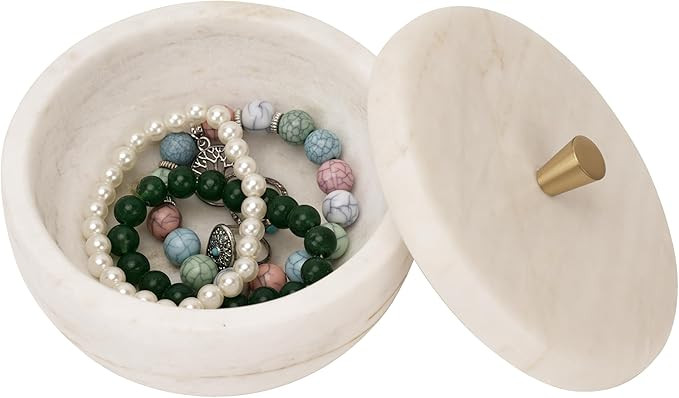 Spiretro White Marble Storage Box with Copper Knob – Round Decorative Organizer for Jewelry, Tr... | Amazon (US)