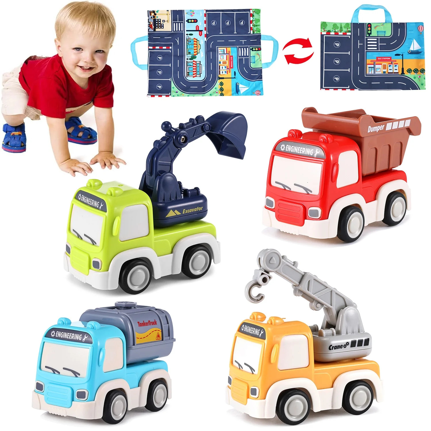 Zacro Friction Powered Cars Push and Go Toys Car Construction Vehicles Toy Set for Toddler Boys G... | Walmart (US)