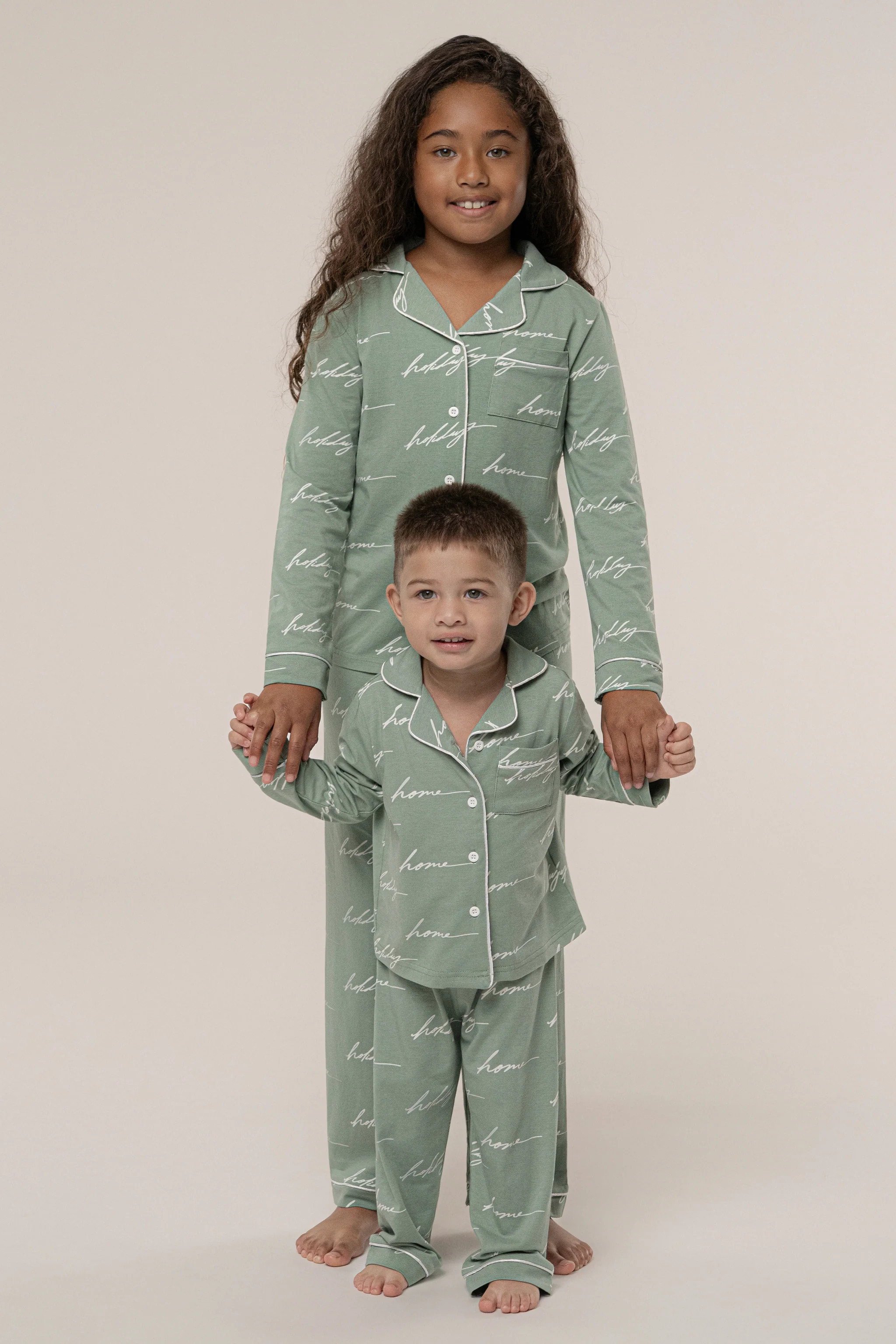Sage Home For The Holidays Kids Pajama Set | JLUXLABEL