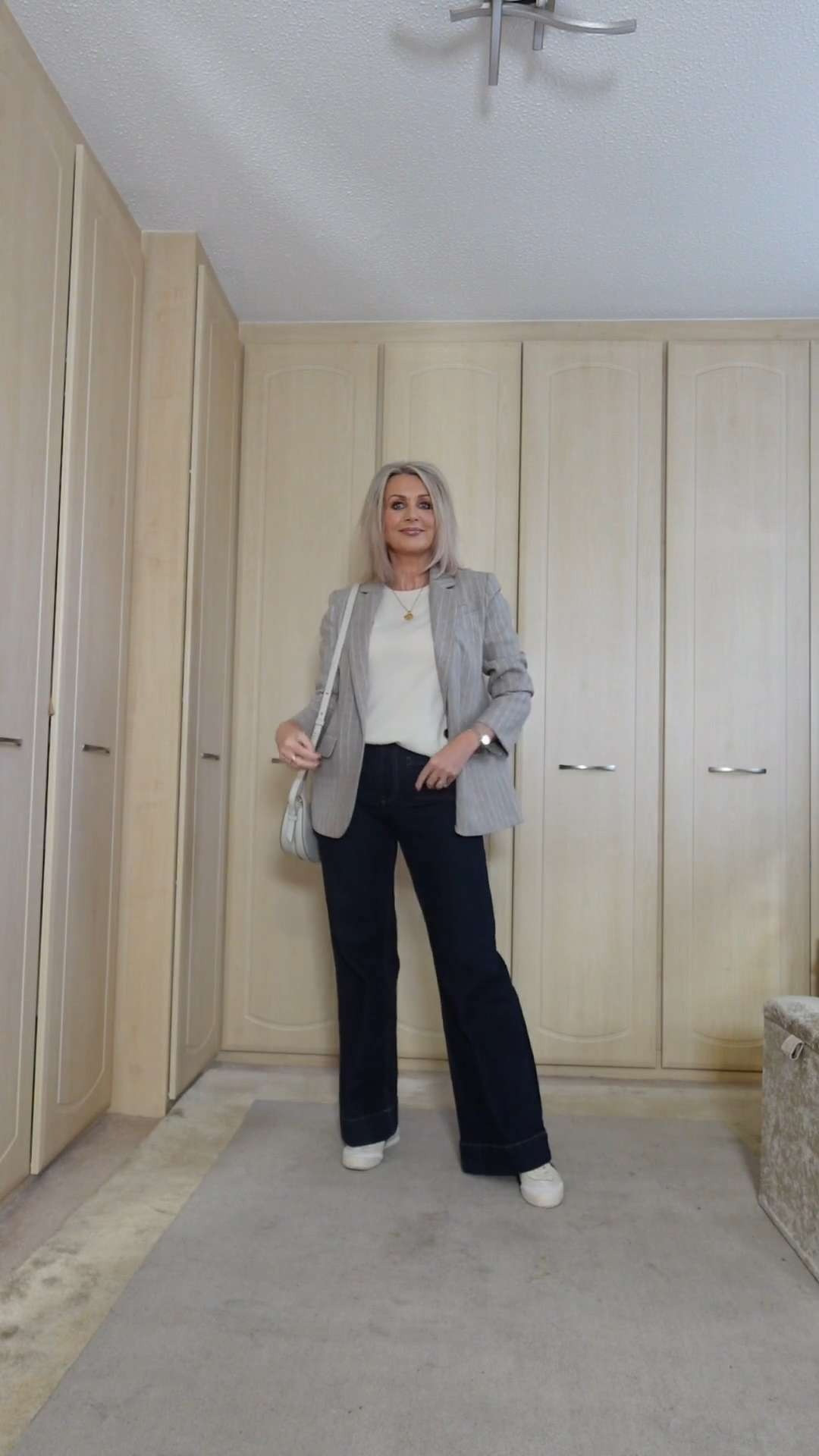 Wide-leg denim, soft cashmere, and a tailored blazer — my favourite smart-casual formula. Comfortable, polished, and perfect for everyday running around. 

 #LTKgrwm #LTKootd #LTKOver40