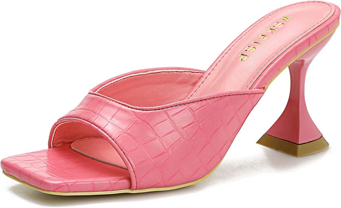Women's Square Toe Heels Sandals Mules Open Toe Slip On Backless Wedding Fashion Dress High Heel ... | Amazon (US)
