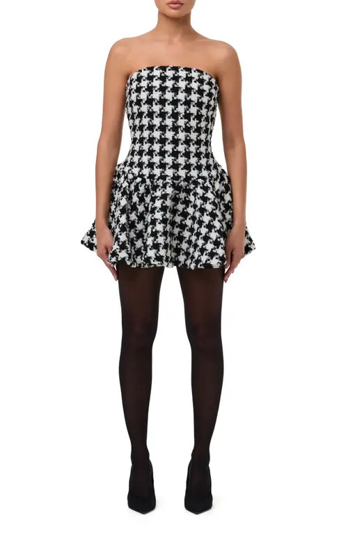 Naked Wardrobe Houndstooth Check Tweed Strapless Minidress in Houndstooth Black/White at Nordstrom, Size Large | Nordstrom