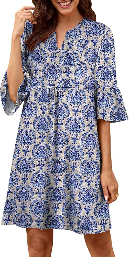 ANRABESS Women's Summer Casual Mini Dresses V Neck Ruffle Short Sleeve Shift Tunic Dress 2025 Bea... | Amazon (US)