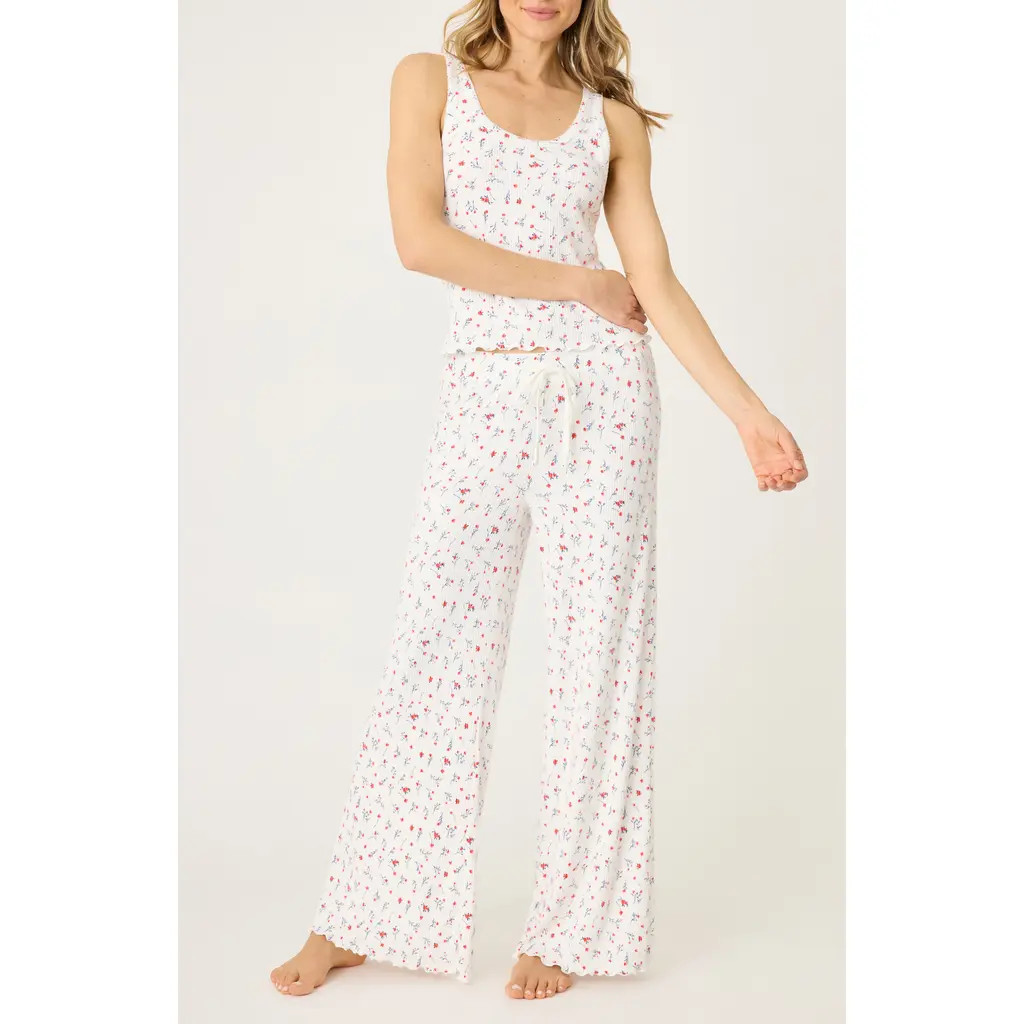 PJ Salvage La Rose Ribbed Tank & Pants Pajamas in Ivory at Nordstrom Rack, Size Small | Nordstrom Rack