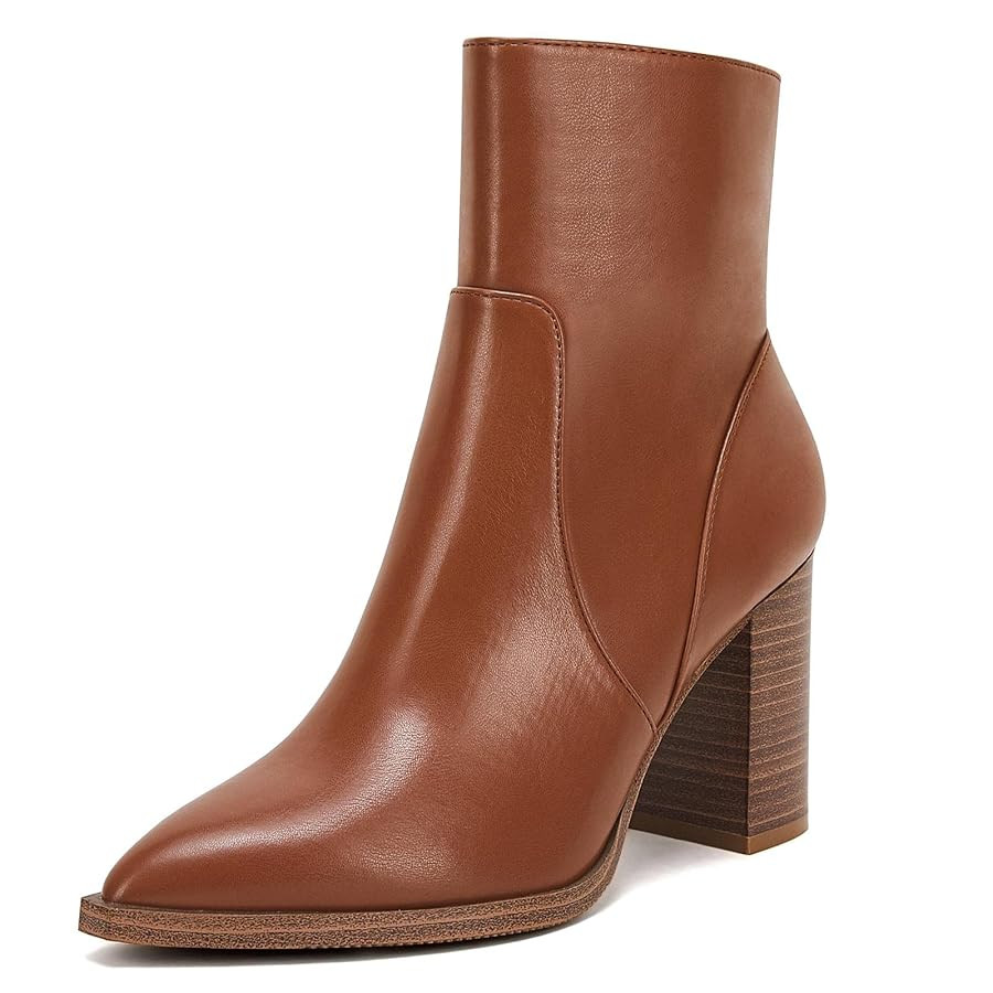 LAICIGO Women's Pointed Toe Ankle Boots Chunky Stacked Heel Side Zipper Faux Leather Ankle Bootie... | Amazon (US)