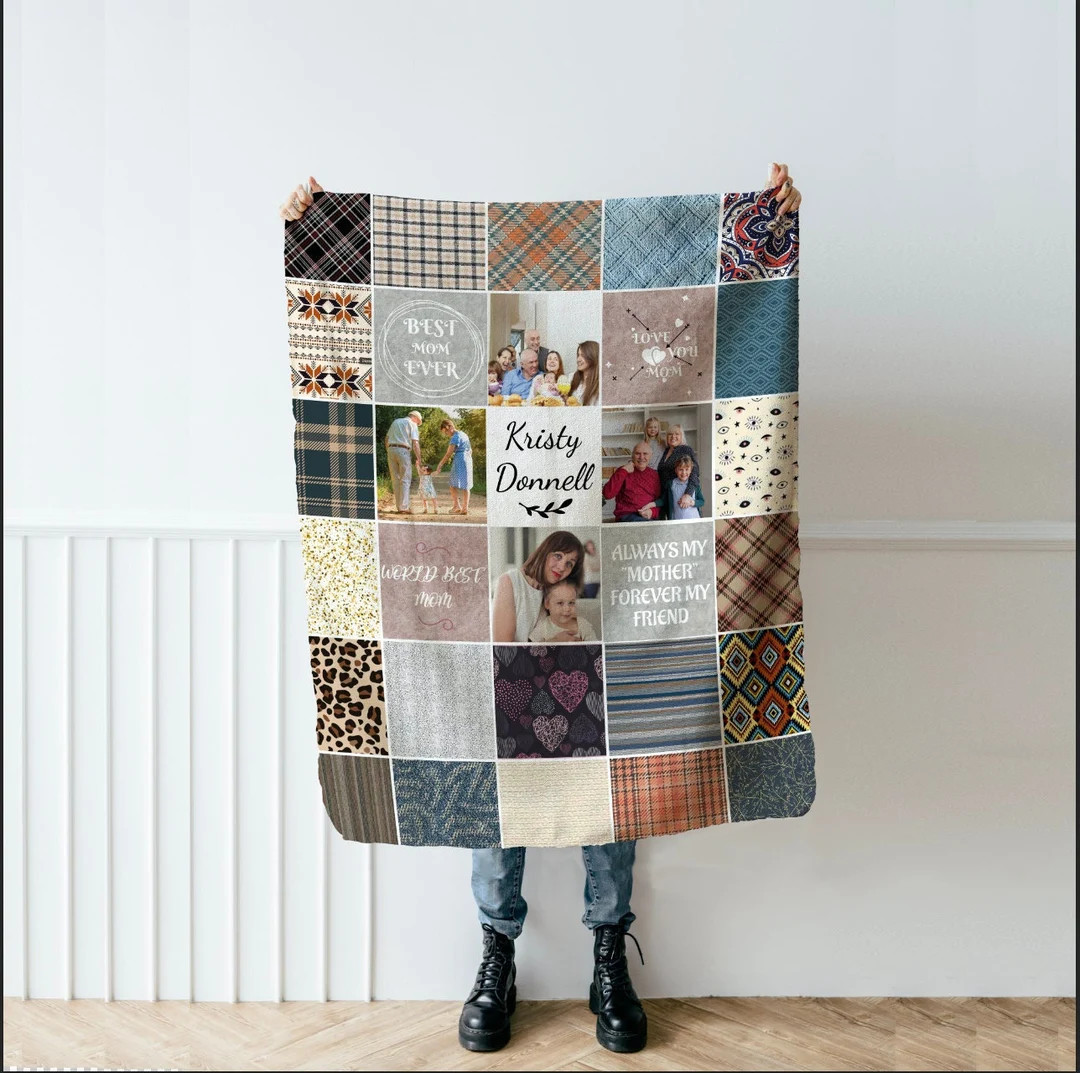 Personalized Blanket for Grandma, Mom Birthday Gift, Photo Collage Blanket, Handmade Home Decor, ... | Etsy (US)