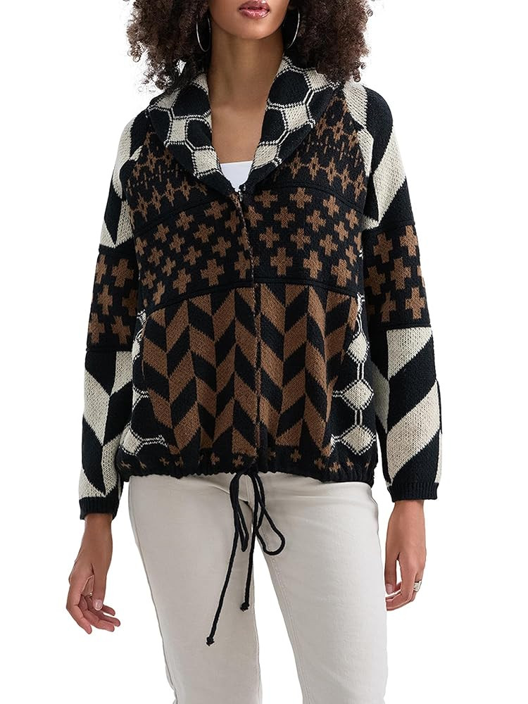 Women Contrasting Color Knit Cardigan Long Sleeve Button Down Oversized Cardigan Trendy Open Fron... | Amazon (US)