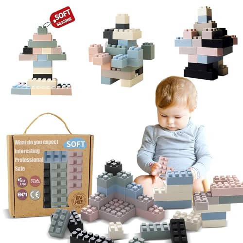 ROHSCE Silicone Blocks for Toddlers 1-3, Montessori Educational Toy Soft Baby Blocks, Large Sensory Stacking Toys for Preschool Learning Creative Play, 24PCS | Amazon (US)