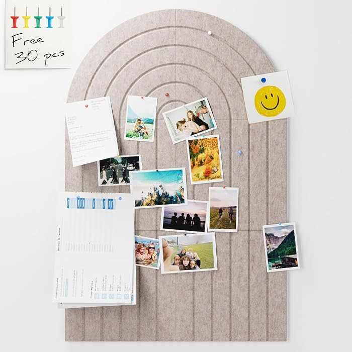 Arched Felt Bulletin Board \u2014 35"x24" No-Drill Felt Pin Board with 30 Push Pins, Cork Alterna... | Amazon (US)