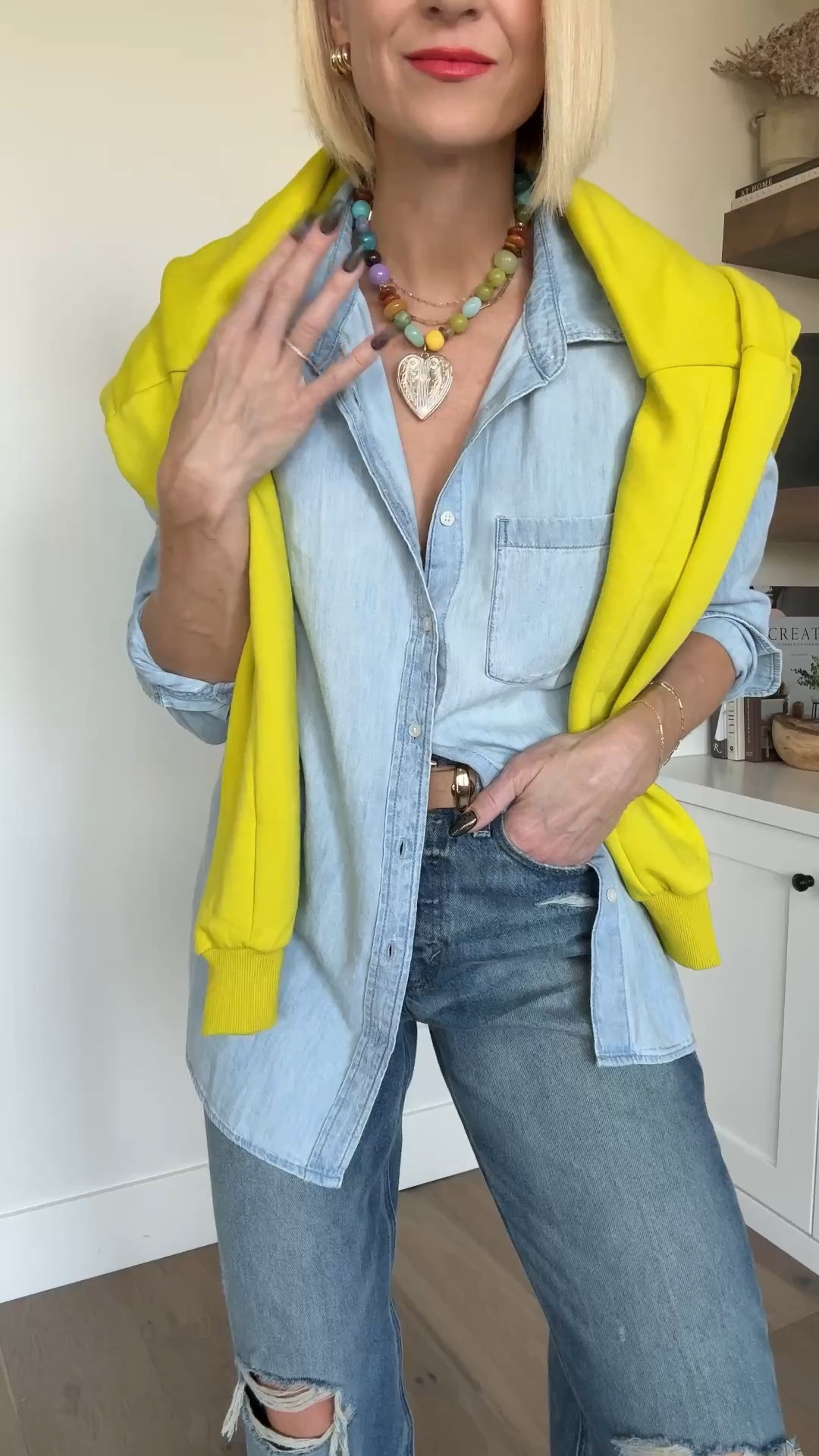 All about mixing-n-matching. Versatile pieces are what good wardrobes are made of.👏🏽
Sizing ~
Pullover: sized up to a large for a looser fit
Blue button down: sized up to a large (on SALE — a shirt o reach for all the time!)
Baggy distressed jeans: v loose fit, wearing 4 regular 
Light wash crop jeans: fit tts, wearing a medium 

#LTKOver40 #LTKmomlife #LTKootd