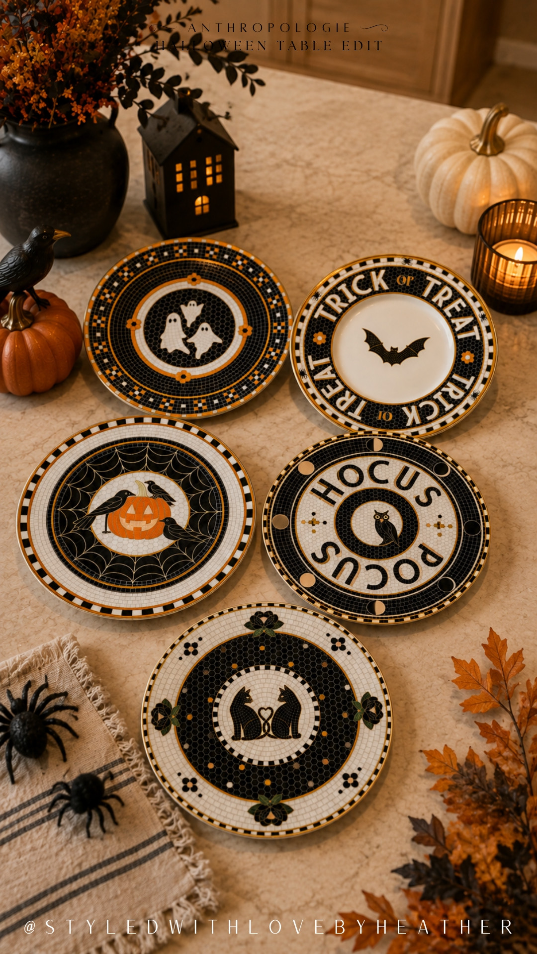If I’m hosting in October, these are going on the table. 🎃🖤 The vintage mosaic look, black-and-orange palette, and different Halloween designs make these plates feel collected rather than overly themed—I honestly wouldn’t want to choose just one. Shop the Anthropologie Halloween plates now. 

 #LTKdayinmylife #LTKSeasonal #LTKHome