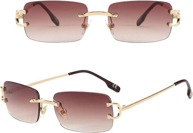 Rimless Sunglasses for Men Women Small Narrow Rectangle Sunglasses | Amazon (US)