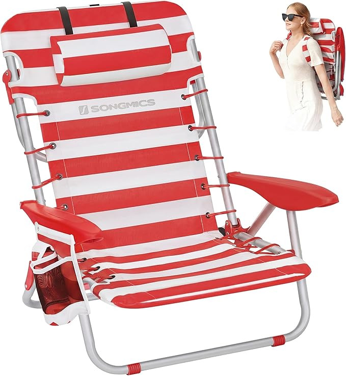SONGMICS Portable Backpack Beach Chair, 331 lb Capacity, 4 Angles Adjustable Backrest, 2 Side Poc... | Amazon (US)