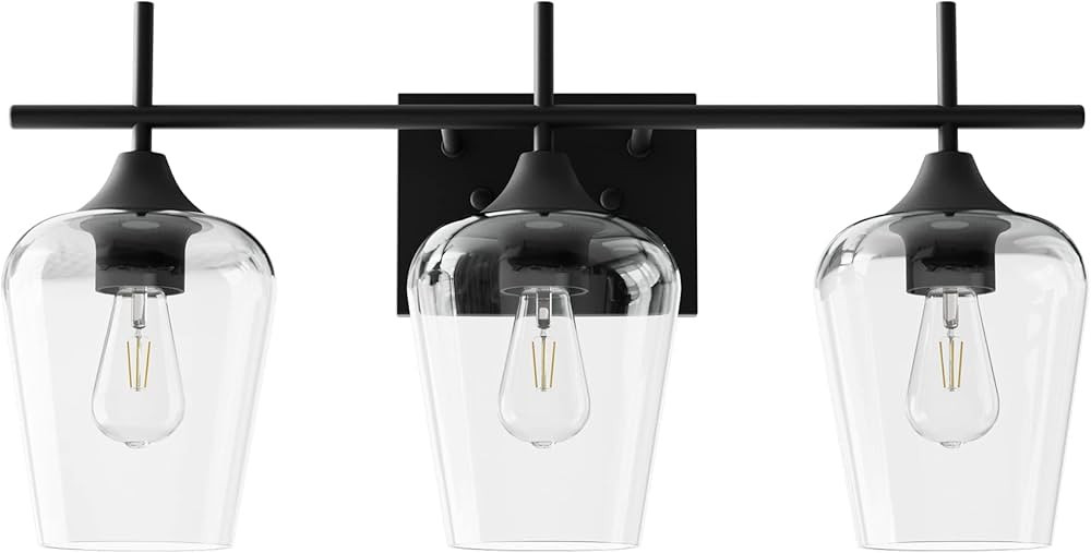 VONLUCE 3-Light Vanity Light in Matt Black Finish, Vintage Farmhouse Mirror Lights with Clear Gla... | Amazon (US)