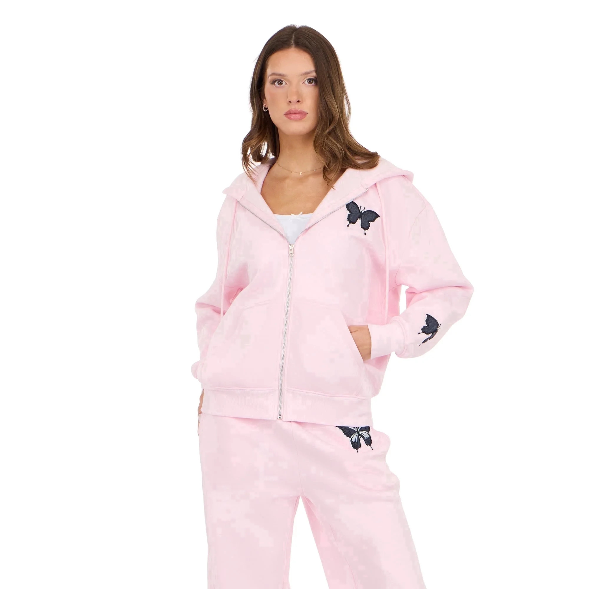 Forever 21 Women’s Zip Up Hoodie with Floral Patches, Relaxed Fit Hooded Sweatshirt with Front ... | Walmart (US)