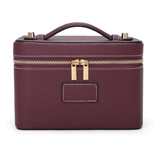 HiTotes Makeup Bag Vanity Case for Women Leather Cosmetic Bag Travel Toiletry Bags Portable Makeup Organizer Case | Amazon (US)