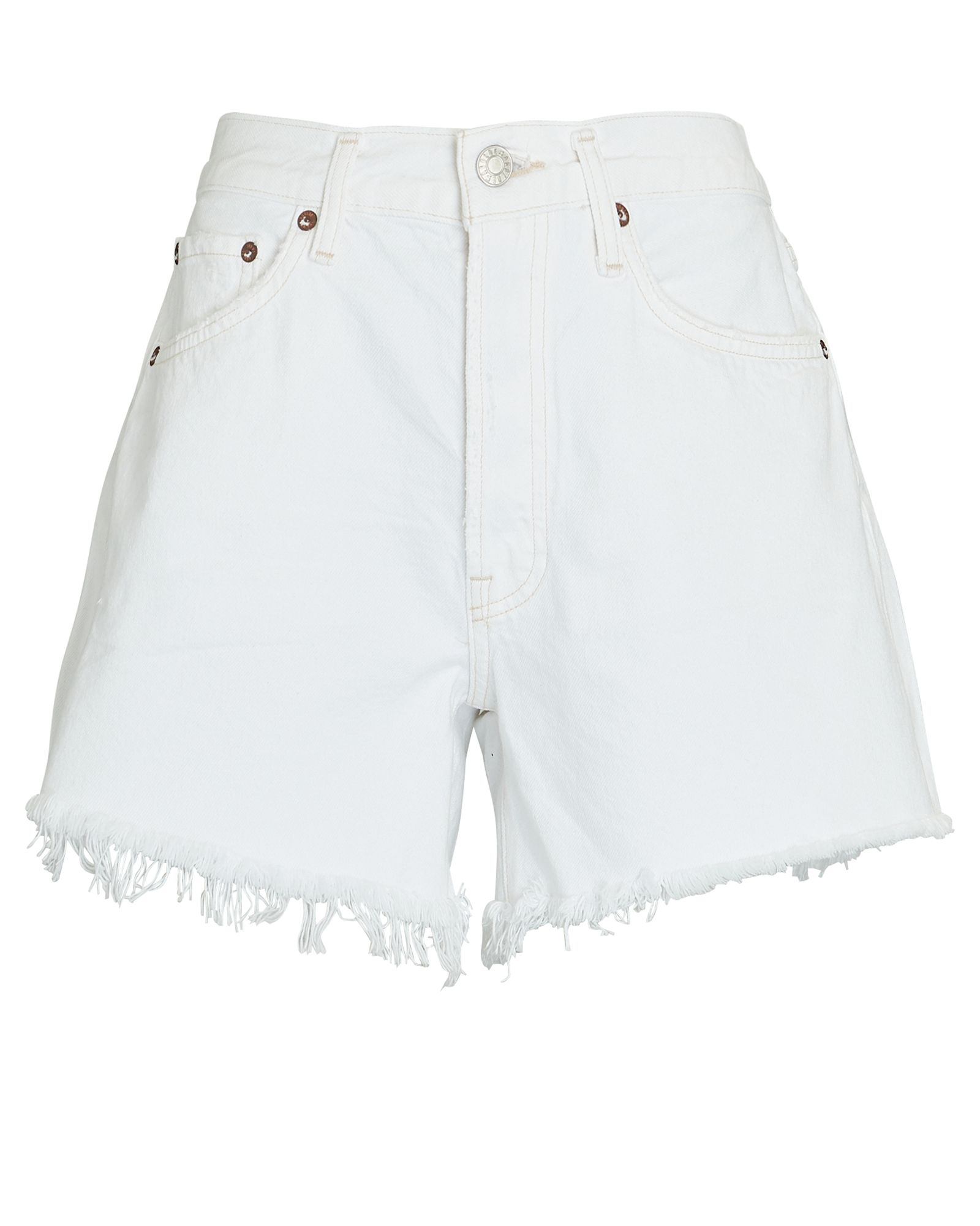 AGOLDE Parker Long Denim Shorts, Panna Cotta 24 | INTERMIX