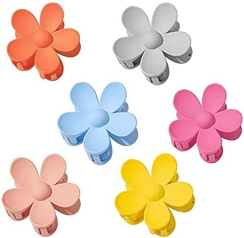 6 Pieces Big Acrylic Hair Claw Clips, Colorful Flower Hair Clips, Non Slip Cute Hair Catch Barrettes | Amazon (US)