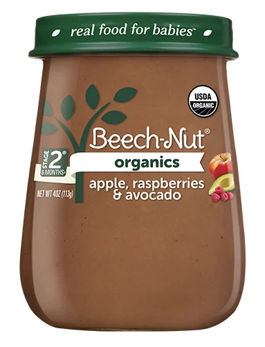 Beech-Nut Organics Stage 2 Non-GMO Baby Food, Apple Raspberries & Avocado, 4 oz Jar | Walmart (US)
