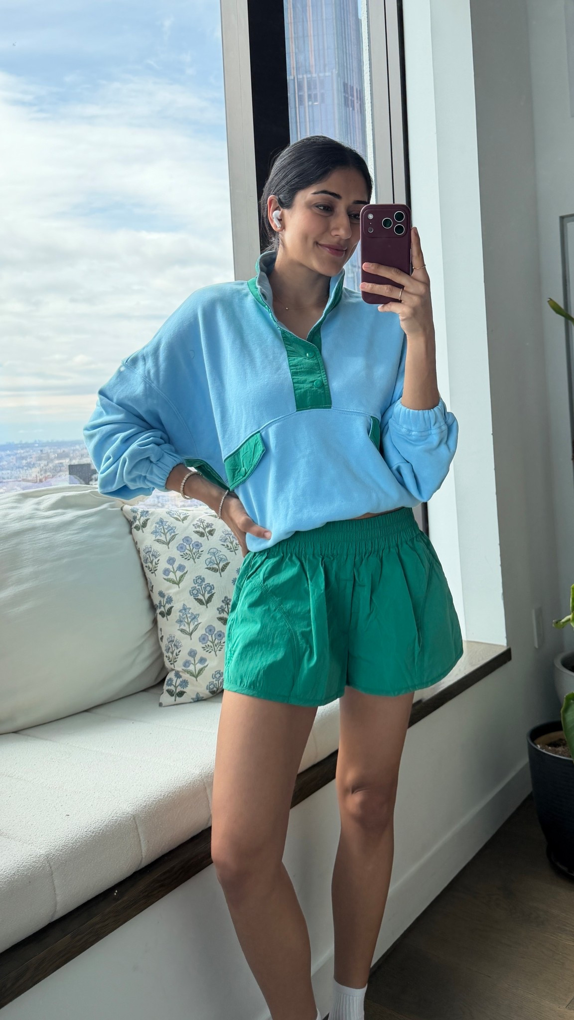 Colorful for our morning walk today 💙 wearing a size xs 