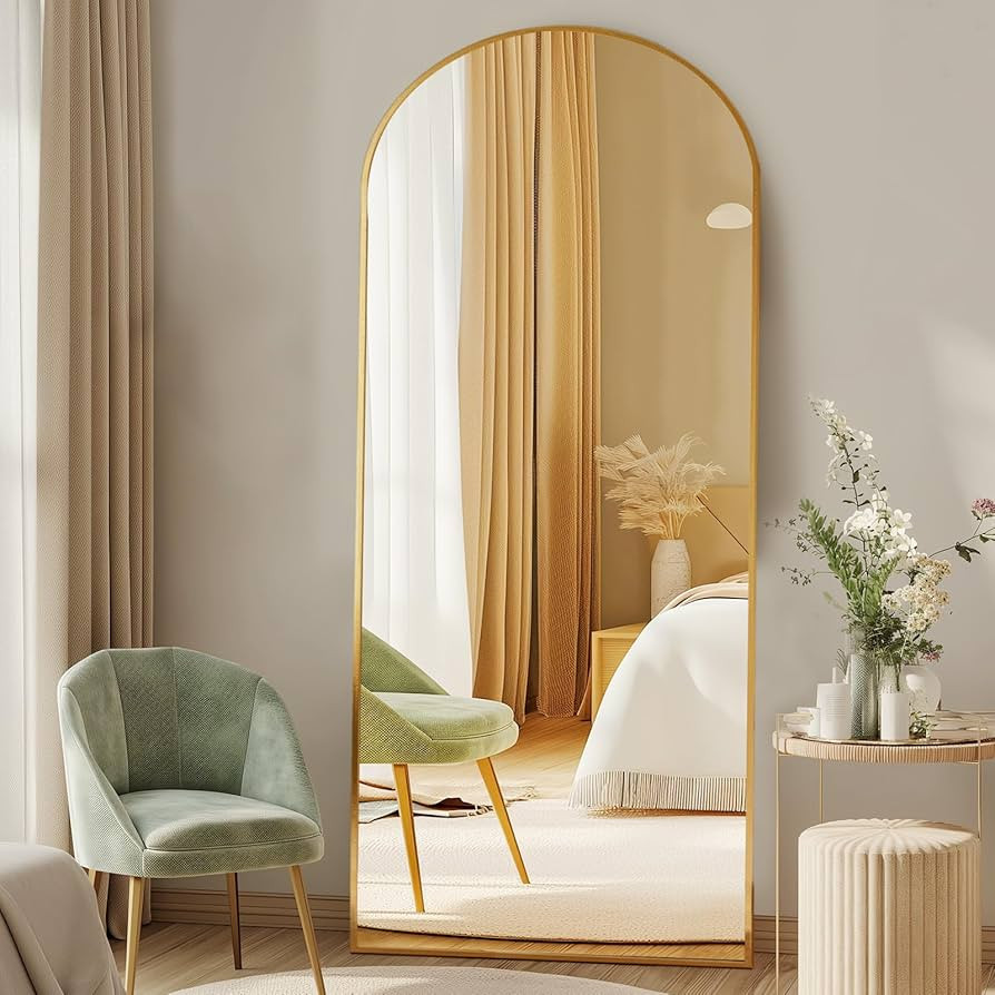 DUMOS 64"x21" Arched Full Length Floor Mirror, Full Body Mirror with Stand, Shatterproof Tempered... | Amazon (US)