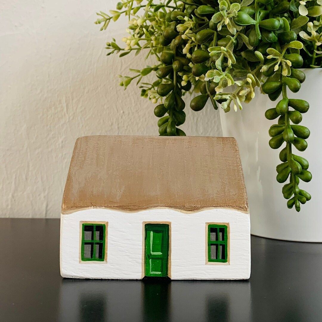 Reversible Green/Blue Door Irish Thatched Cottage - Wood Block House | Etsy (US)