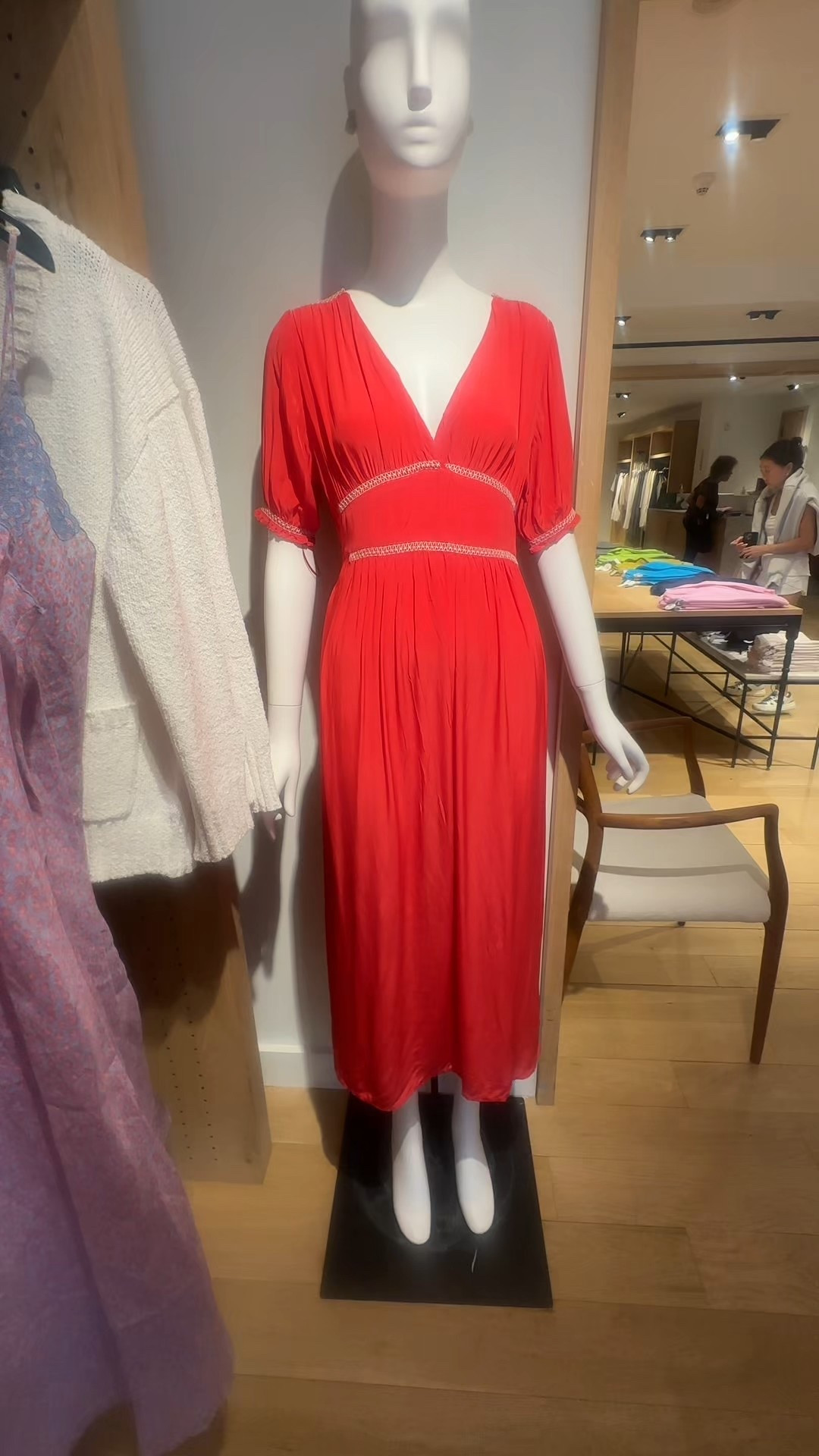 The lady in red in a smocked -trim midi dress in crepe de chine. By J Crew.  I’ve found other J Crew crepe de chine dresses by J Crew and tagged them as well. 🙌

#LTKParties #LTKWedding