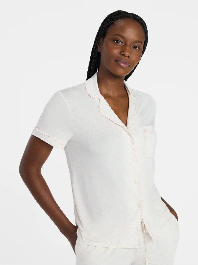 Joyspun Women’s Sleep Modal Short Sleeve Notch Top and Shorts Pajama Set, Size XS-XL, 2X-3X | Walmart (US)