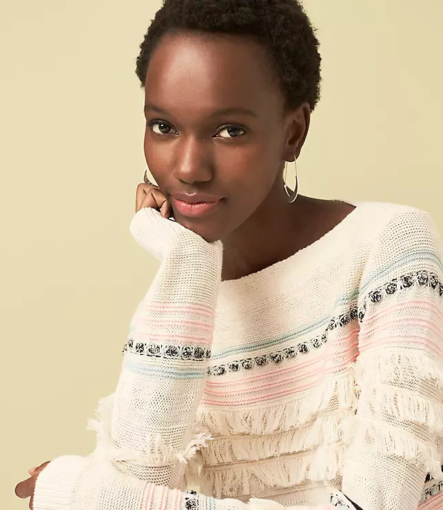 Striped Fringe Sweater | LOFT | LOFT