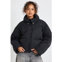 boohoo Women's Neck Detail Puffer Jacket in Black | Size: 4 | Denim/Polyurethane/Flannel | boohoo (US & Canada)