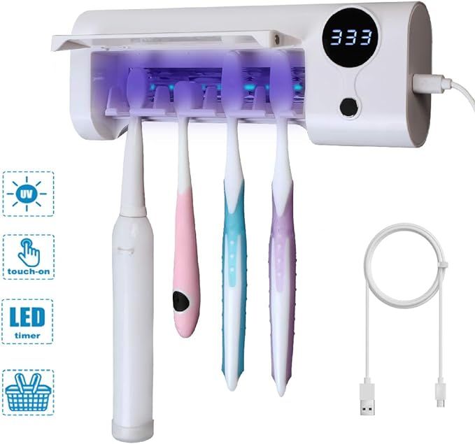 SHUKAN UV Toothbrush Sanitizer, Bathroom Toothbrush Holder Wall Mounted with Sterilizer Function,... | Amazon (US)