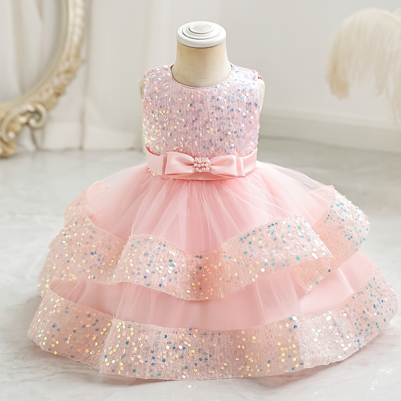 Baby Kids Girls Dress, Elegant Princess Dress Kids Dress, New Short Sleeve Sequin Puffy Dress Kid... | Temu Affiliate Program