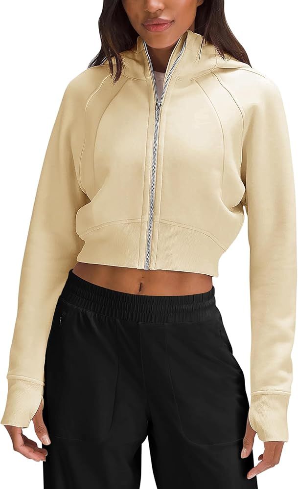Fengbay Zip Up Hoodies for Women,Long Sleeve Fleece Lined Casual Cropped Hoodie Sweatshirts with ... | Amazon (US)