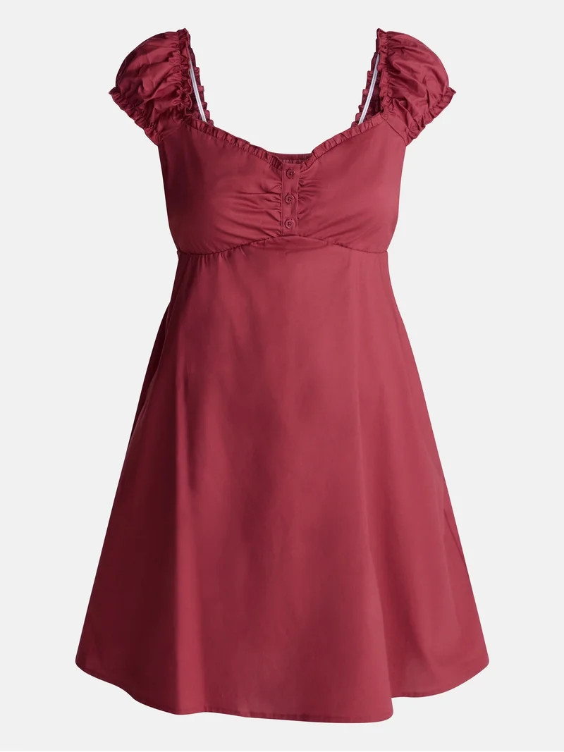 No Boundaries Poplin Fit and Flare Mini Dress, Women's XXS-XXL | Walmart (US)