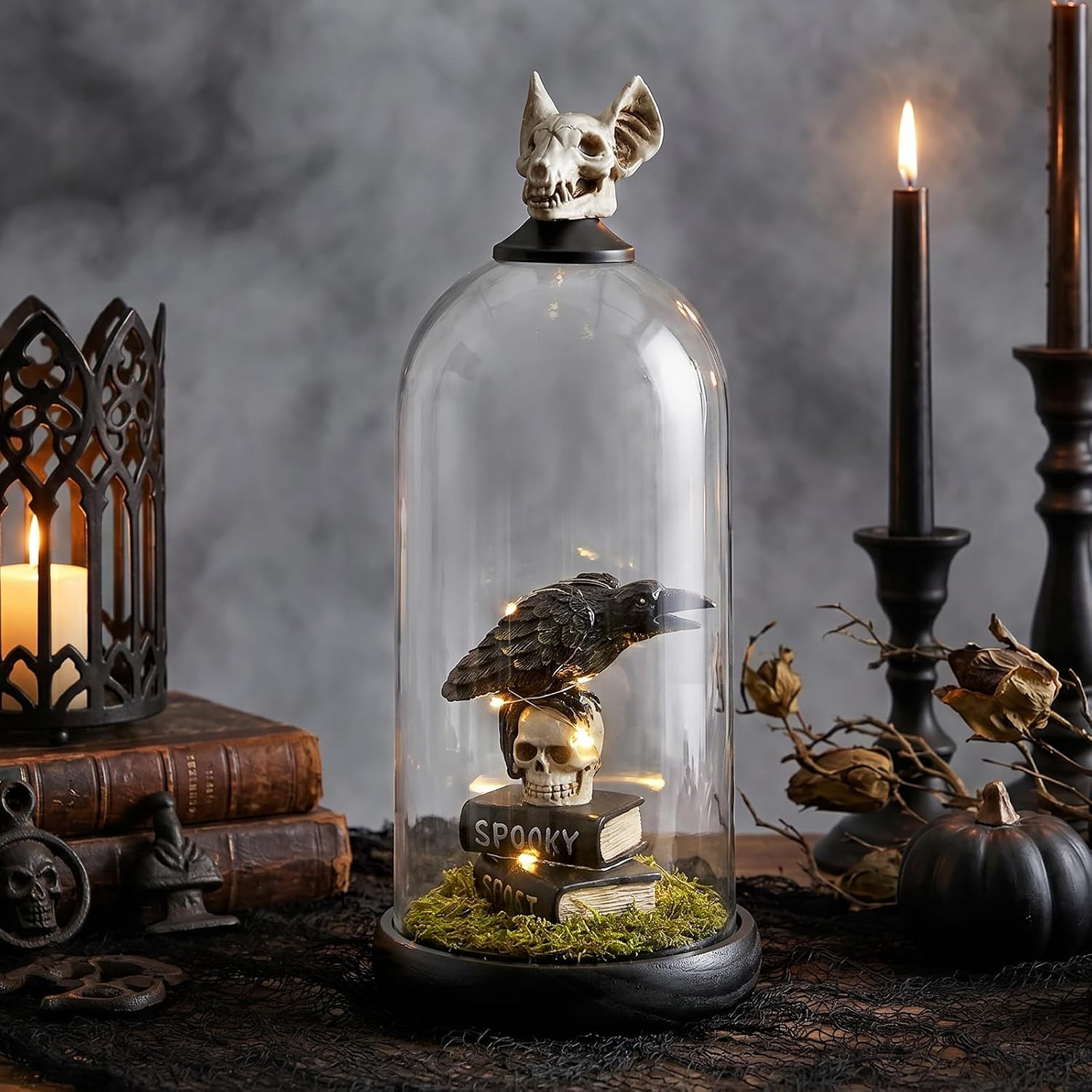 Halloween Decorations Raven On Skull in Dome, Tabletop Centerpiece Decor | Amazon (US)