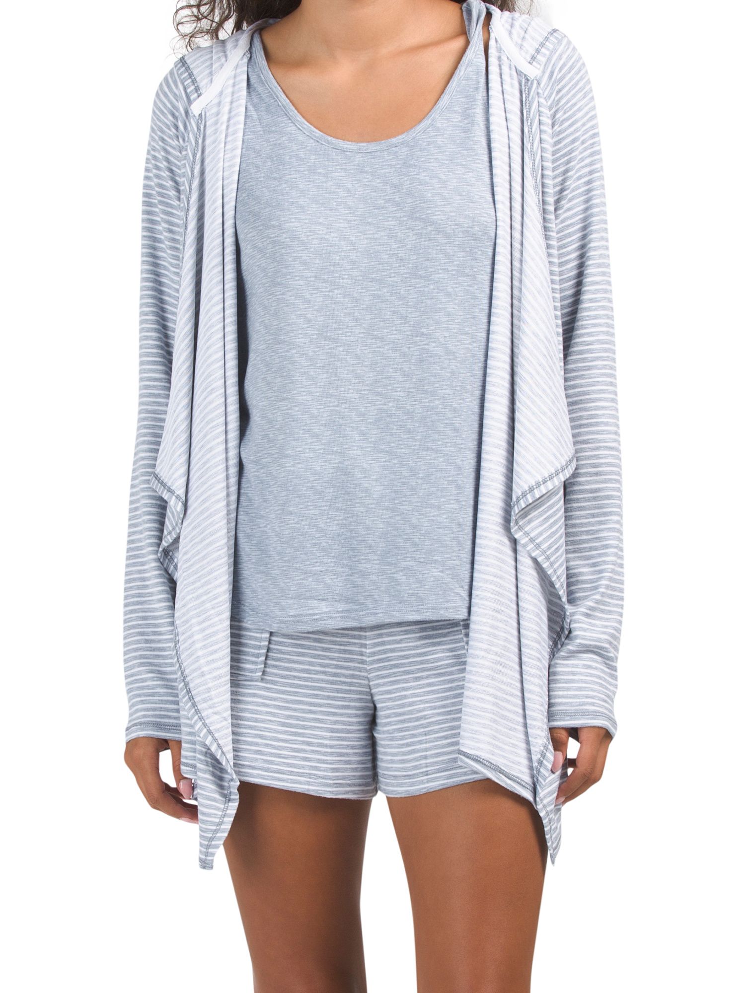 3pc Striped Cardigan Tank And Shorts Lounge Set | TJ Maxx