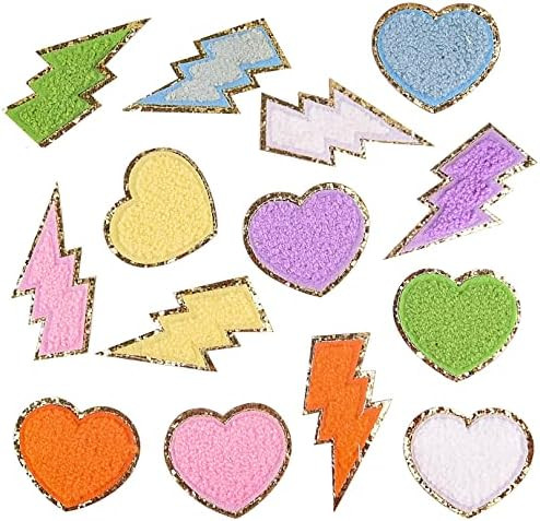 WXJ13 14 Pieces Chenille Embroidered Patches, Glitters Patches Iron on Patches, Colorful Love Hea... | Amazon (US)