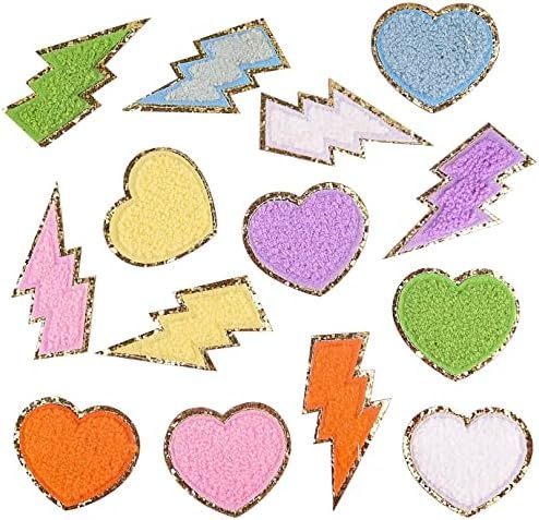 WXJ13 14 Pieces Chenille Embroidered Patches, Glitters Patches Iron on Patches, Colorful Love Hea... | Amazon (US)