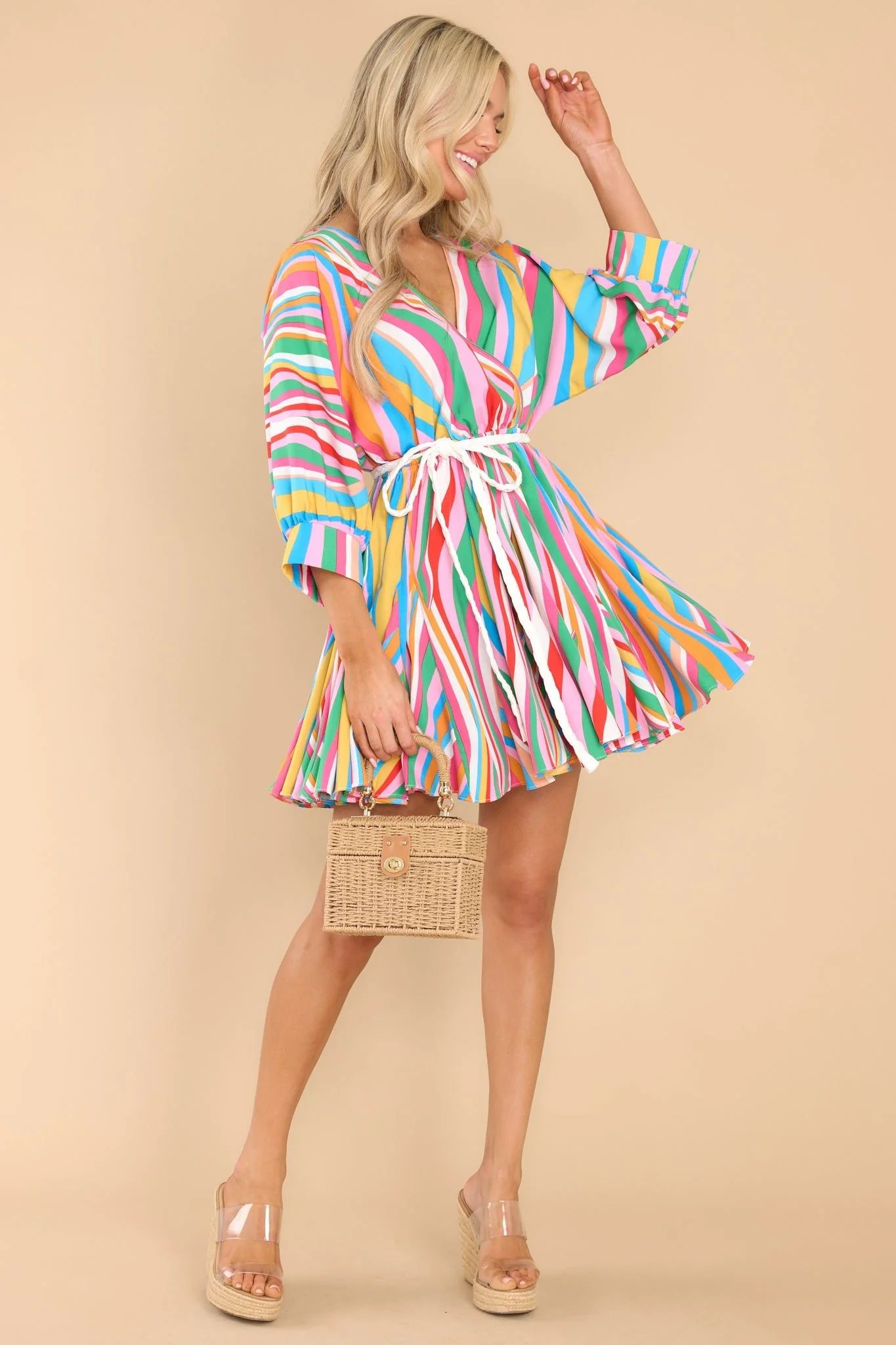 Carry Merry Tunes Pink Multi Stripe Dress | Red Dress 