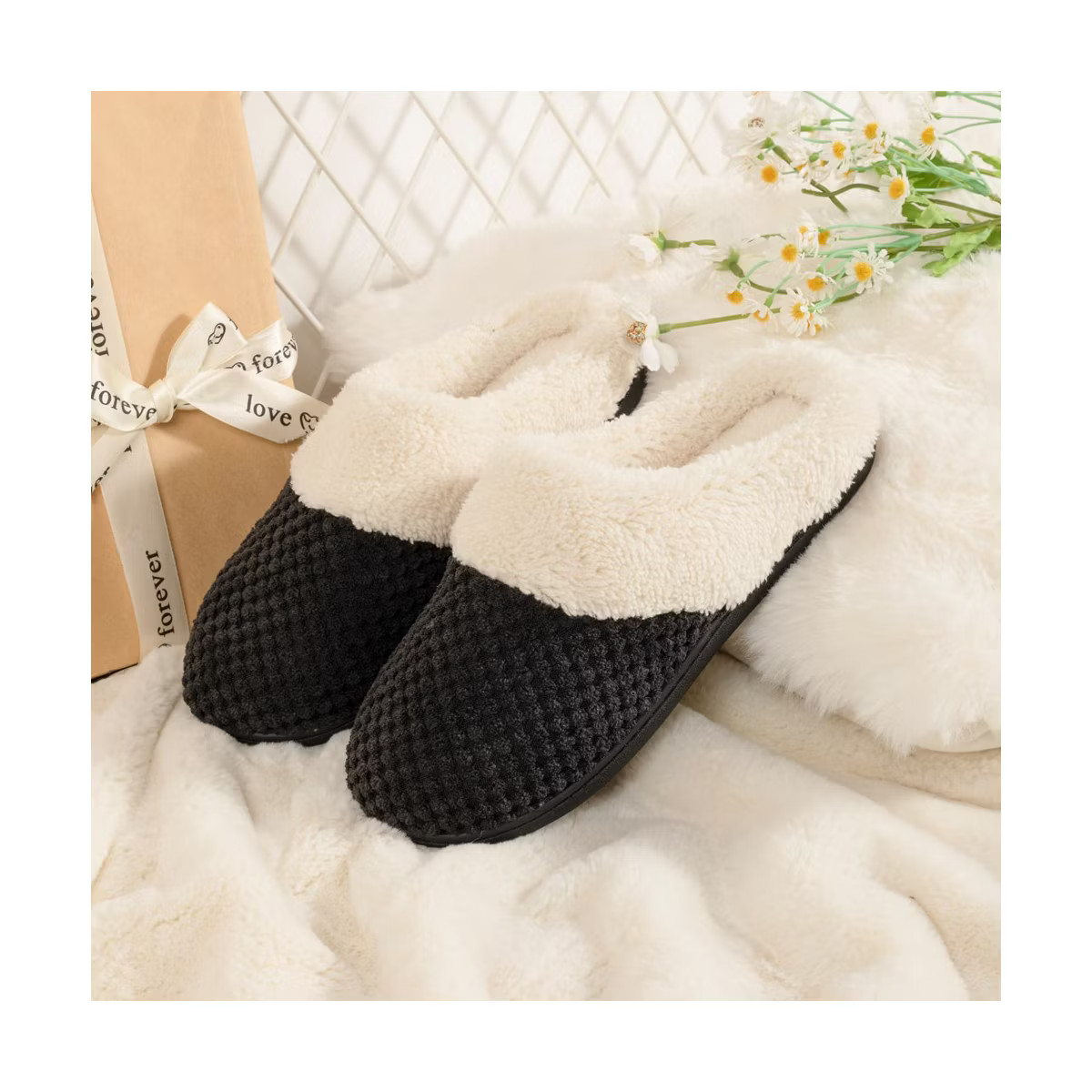 RockDove Women's Bubble Stitch Faux Fur Lined Slide Slippers | Target