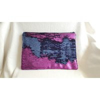 Large Two-Tone Sequin Clutch Purple & Navy Party Purse | Etsy (US)