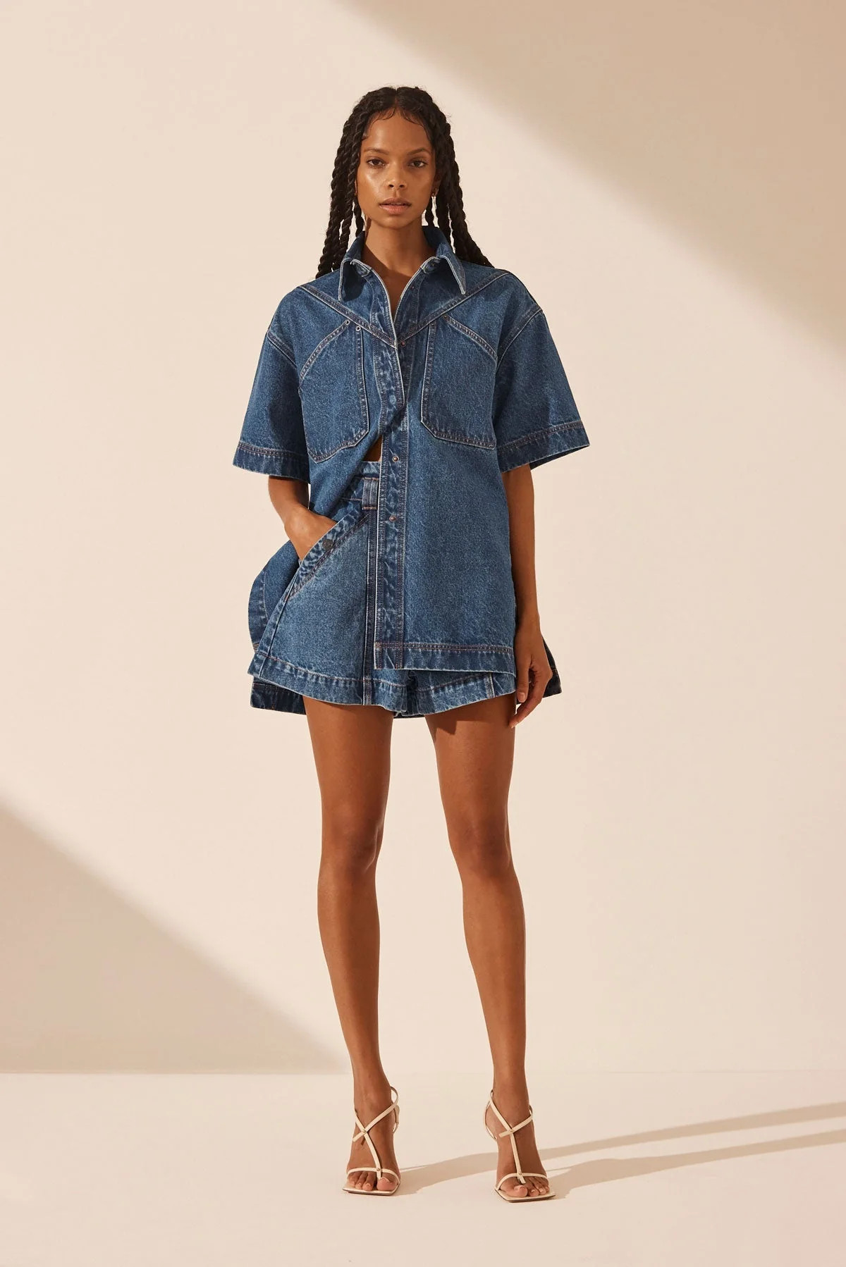 Raquel Short Sleeve Shirt | Vintage Blue | Shirts | Shona Joy | Shona Joy