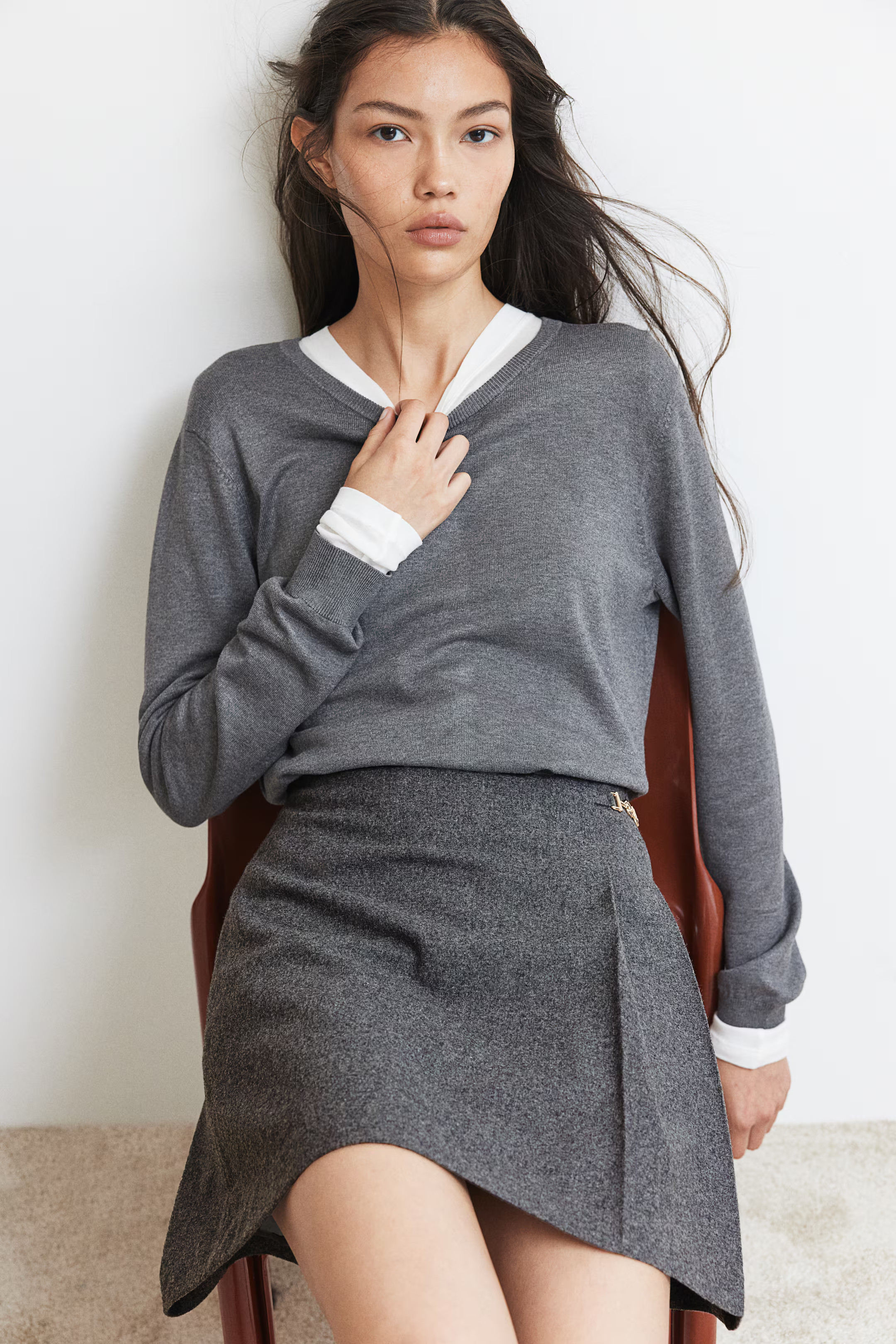 Metal-detail mini skirt - High waist - Short - Dark grey marl - Ladies | H&M GB | H&M (UK, MY, IN, SG, PH, TW, HK)
